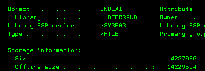 First index size after save